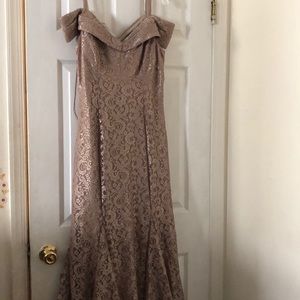 Gold lace gown, worn once